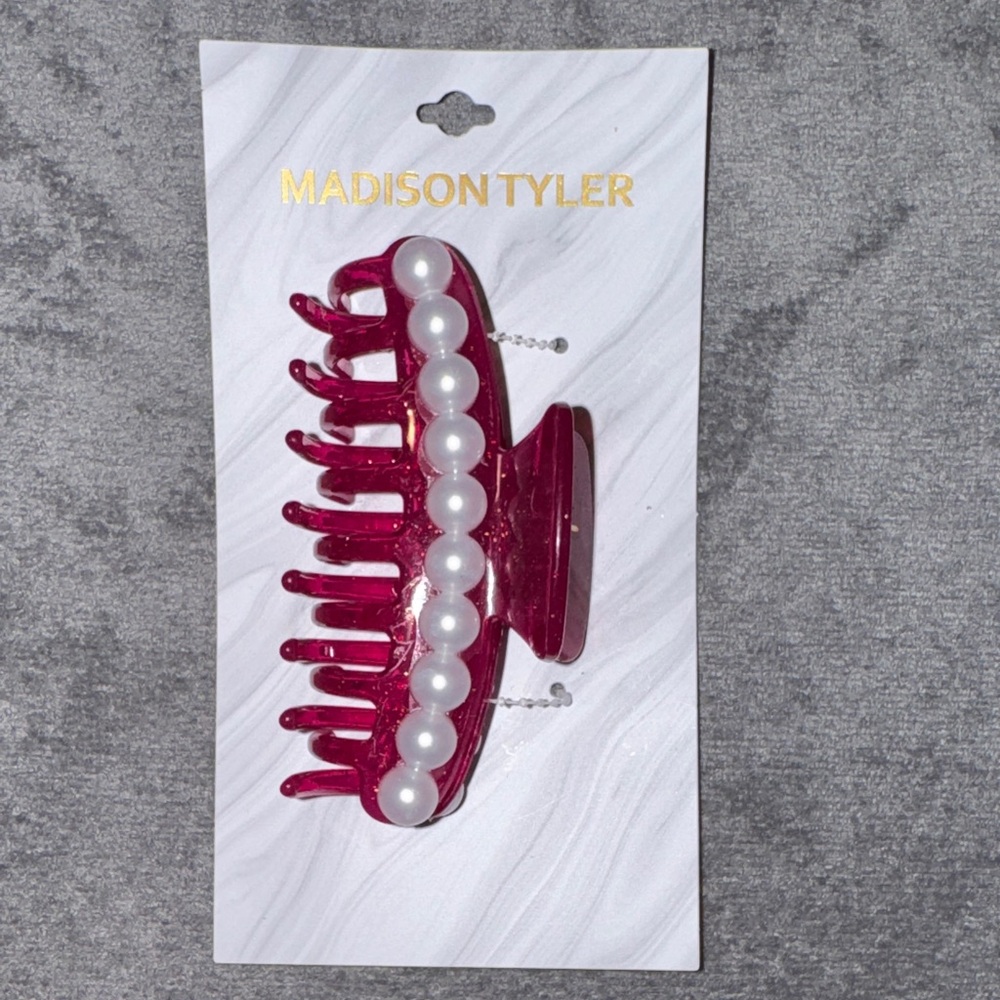 Madison Tyler- NWT Fuchsia Glitter Hair Claw with Pearls